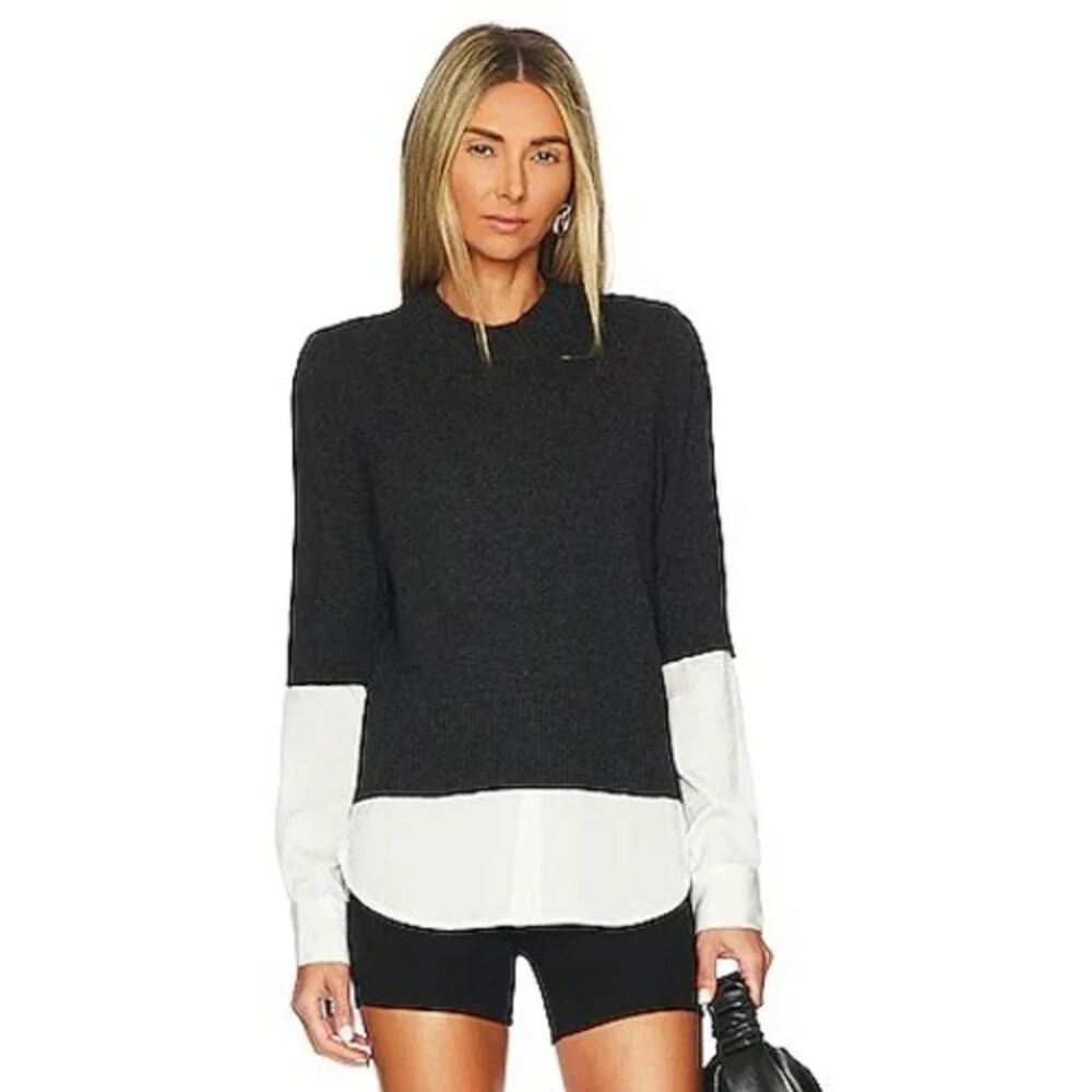 Brochu Walker Stella Looker Sweater XS Gray Wool Cashmere Layered Shirt Tunic
